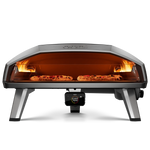 Front view of Koda 2 Max gas powered pizza oven with two pizzas inside side by side 