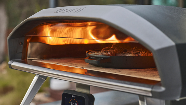 cooking meat in cast iron skillet inside koda 2 pro