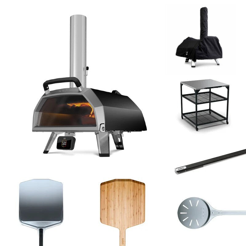 Ooni Karu 2 pro Outdoor Kitchen Bundle, includes cover, table,brush, turning peel, bamboo and classic peel 